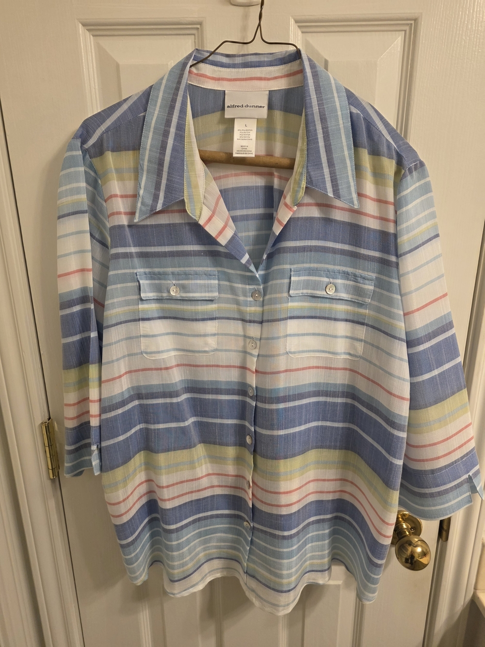 Alfred Dunner Pastel Striped Button-Up Shirt Size L